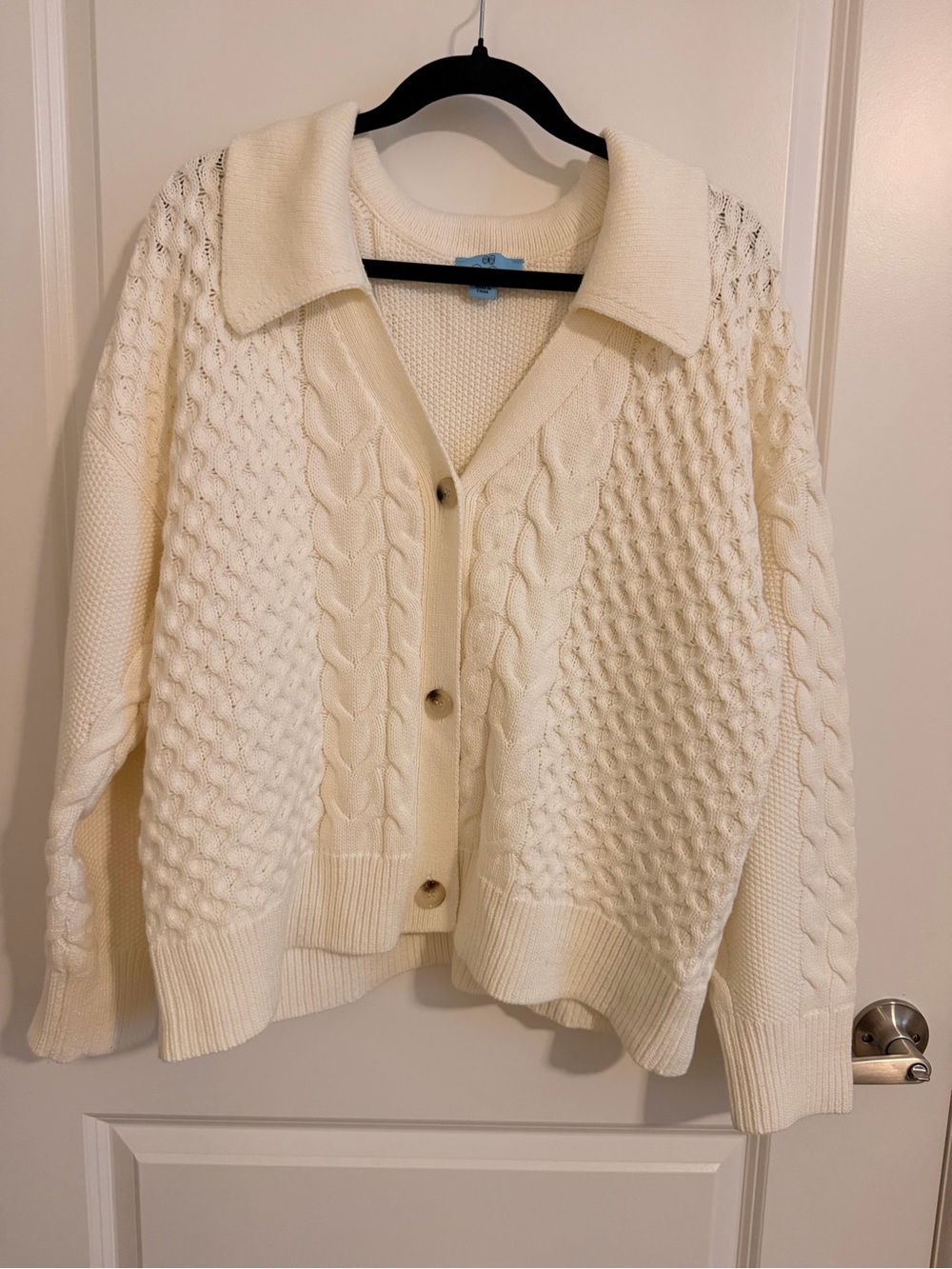 CeCe Cream Cable-Knit Collared Button Cardigan